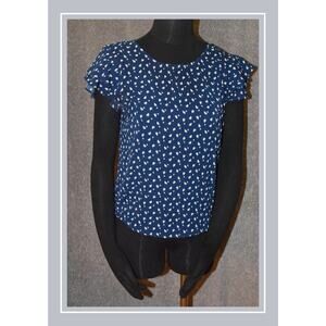Twine & String Blue & White Paisley Flutter Sleeve Spring or Summer Blouse SZ M